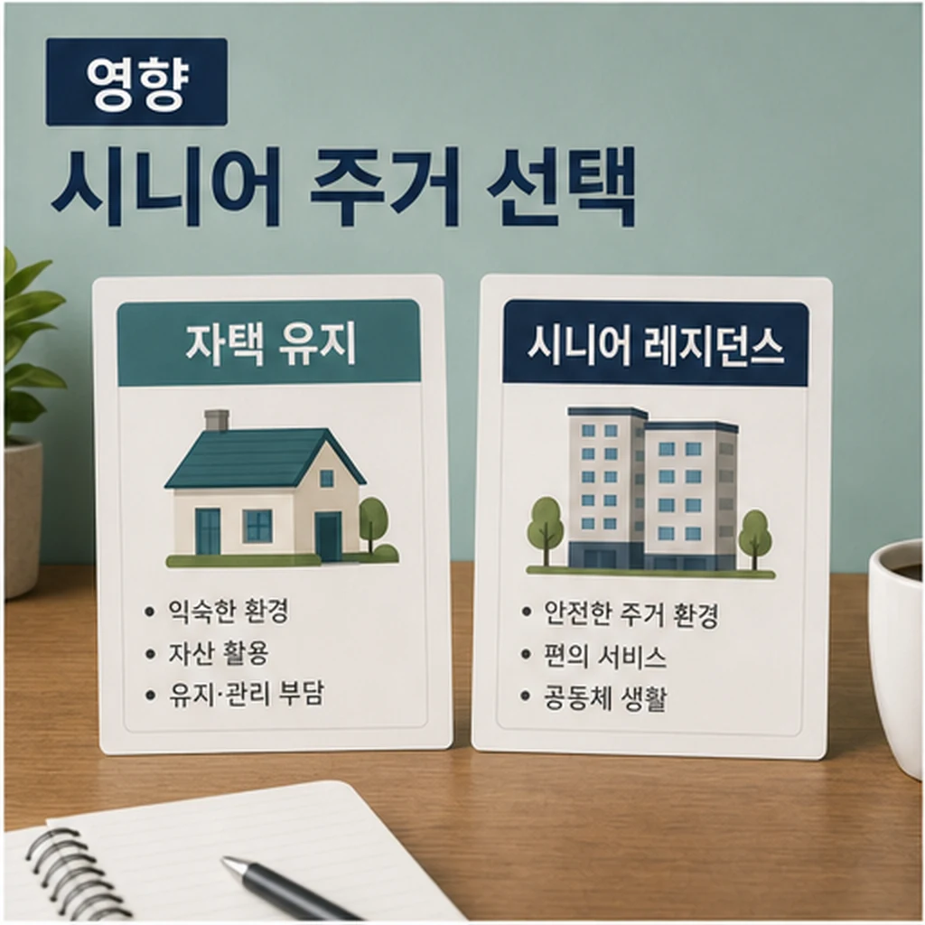 자택 유지와 시니어 레지던스 선택 비교 이미지