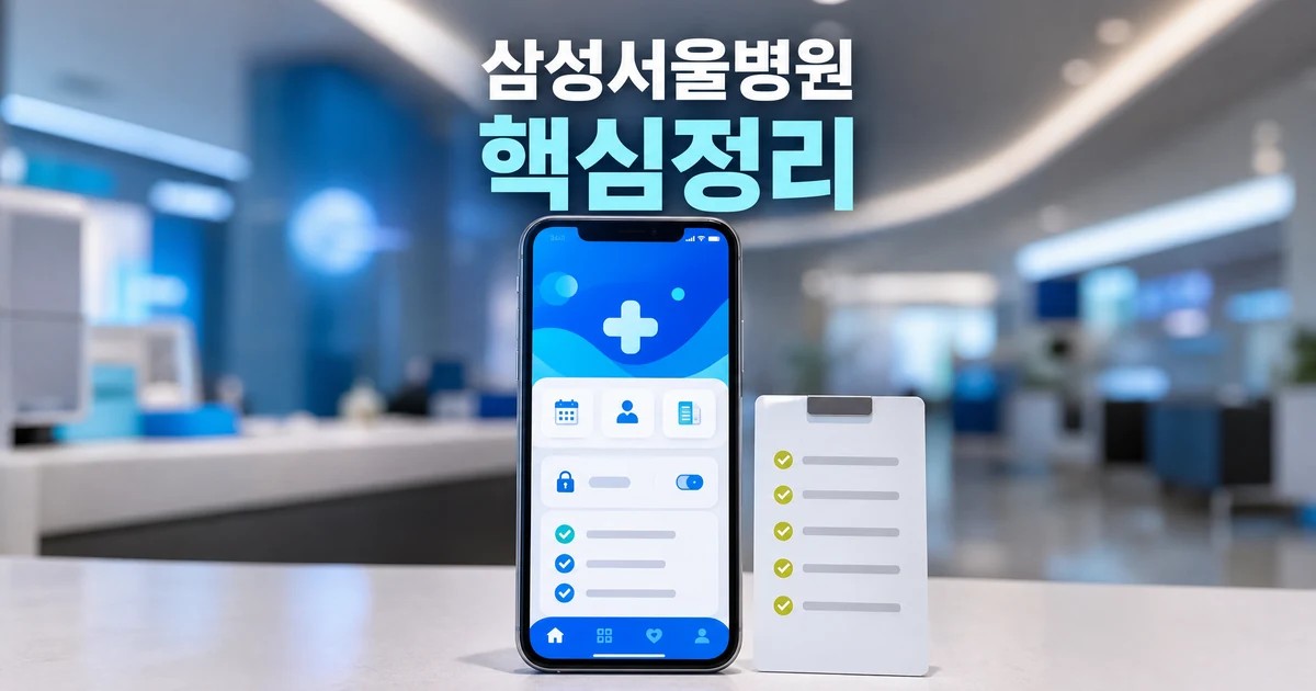 삼성서울병원 모바일 앱 확인을 보여주는 스마트폰과 체크리스트 썸네일