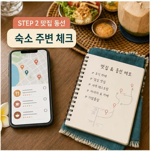 인도네시아 ‘발리’ 허니문 맛집 3 feat. 입국 준비 & 환전 팁 주의사항과 확인 포인트 본문 이미지 2 - 숙소 주변 맛집 동선 체크