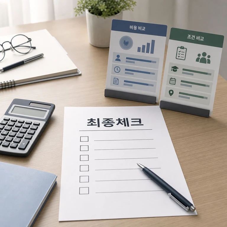 중장년 재테크 무료교육 수강 전 조건과 비용 확인 사항을 점검하는 이미지