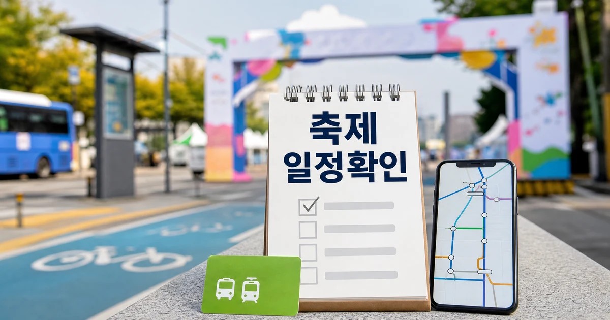 상생과 화합의 축제 2026 일정과 교통 확인을 보여주는 축제 입구와 일정 체크 썸네일