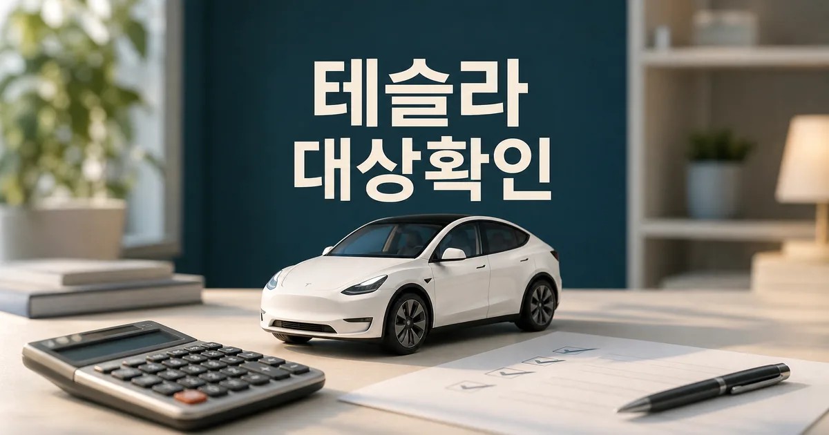 테슬라 구매 조건과 비용 확인을 상징하는 자동차와 계산기 대표 이미지