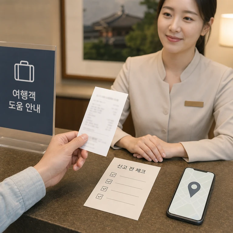 외국인 택시요금 신고 전 영수증과 체크리스트를 확인하는 이미지