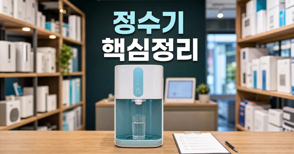 정수기 렌탈 핵심정리를 보여주는 정수기와 상담 매장 대표 이미지
