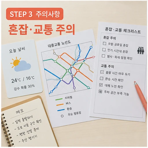 한국 일상 관광 혼잡 교통 주의사항 이미지