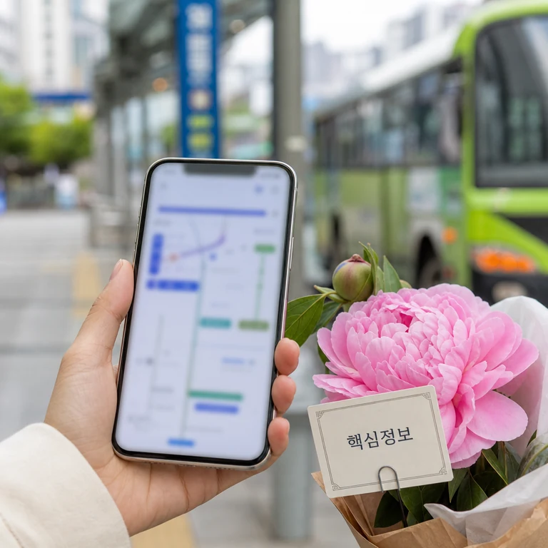 작약 천만송이 축제 핵심 정보를 확인하는 스마트폰과 꽃 축제 준비 이미지