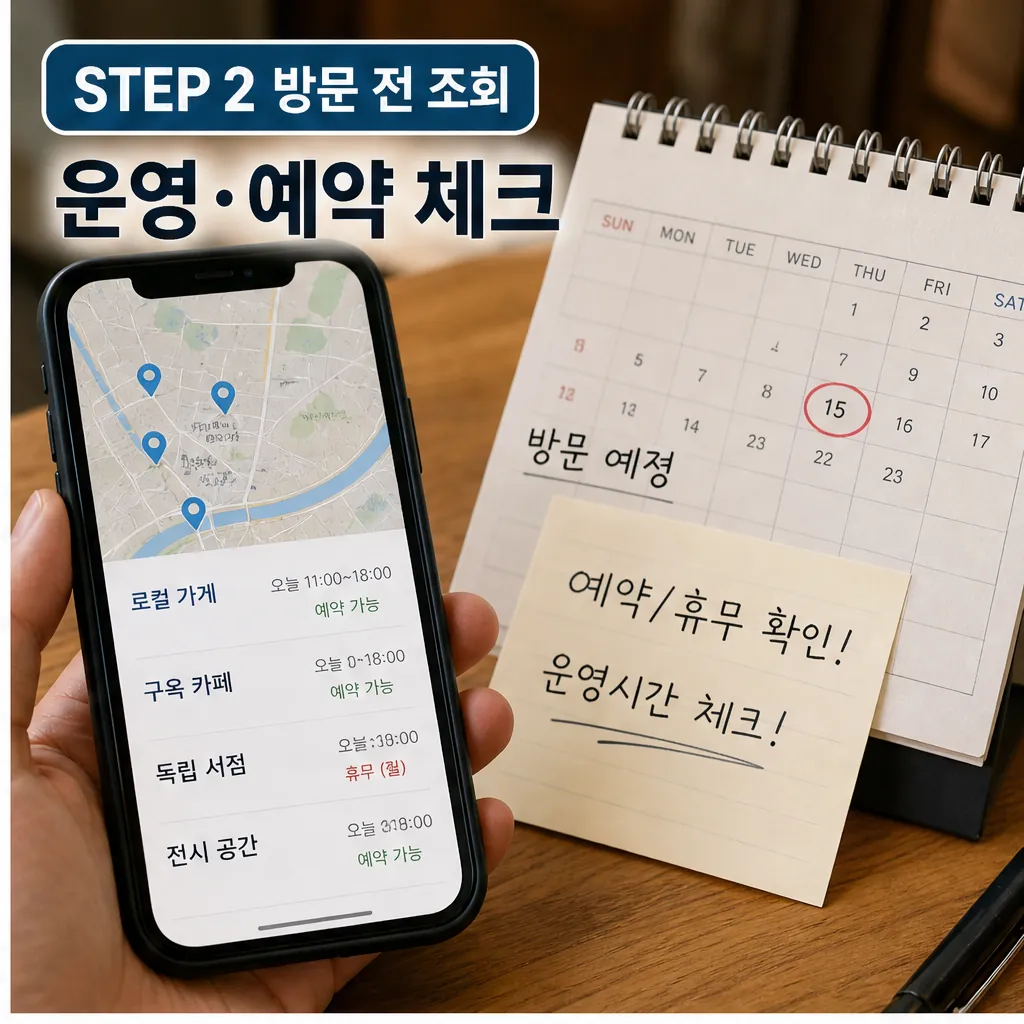 머물고 싶은 동네, 알고 싶은 로컬 브랜드 ① 군산 주의사항과 확인 포인트 본문 이미지 2 - 운영·예약 체크 화면