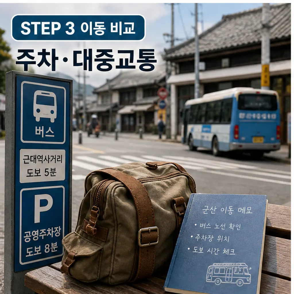 머물고 싶은 동네, 알고 싶은 로컬 브랜드 ① 군산 주의사항과 확인 포인트 본문 이미지 3 - 주차와 대중교통 비교