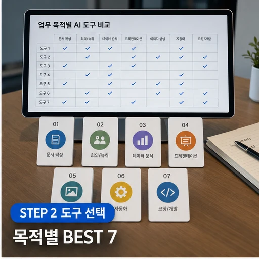 업무용 AI 도구 BEST 7 목적별 선택 비교 이미지