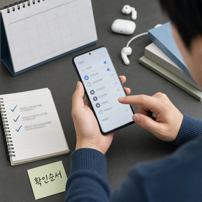 AI 학습 서비스 설치 전 요금과 권한 설정 순서를 점검하는 스마트폰 이미지