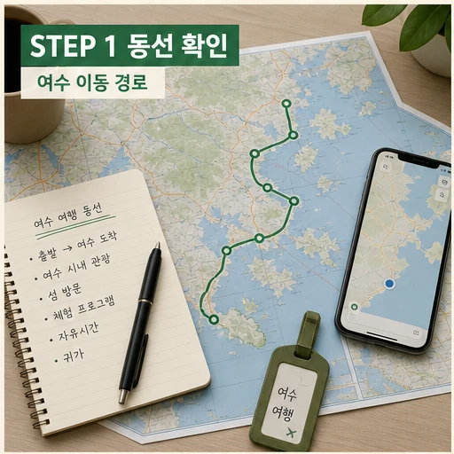 여수 여행 동선 확인을 위한 지도와 체크리스트 이미지