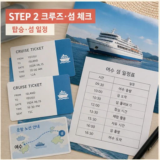 여수 크루즈와 섬 일정 체크를 돕는 탑승 준비 이미지