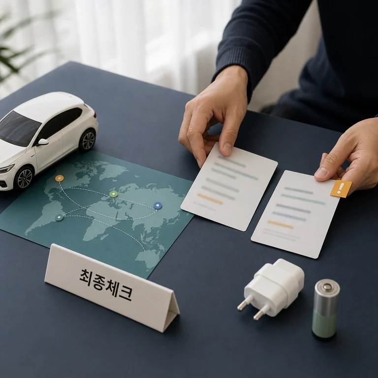 글로벌 전기차 정책 지표 활용 전 체크리스트와 비교 자료를 점검하는 이미지