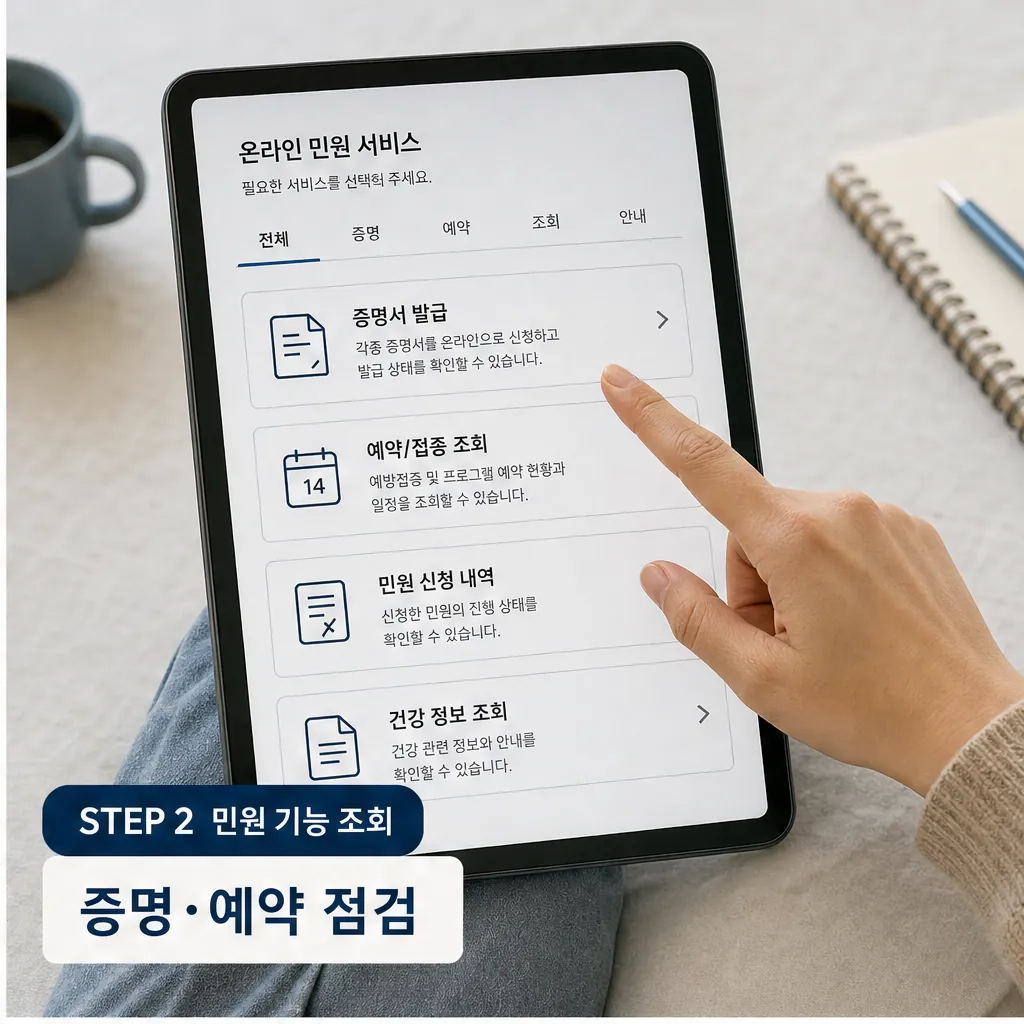 e보건소 온라인 민원 증명 예약 기능 점검 이미지