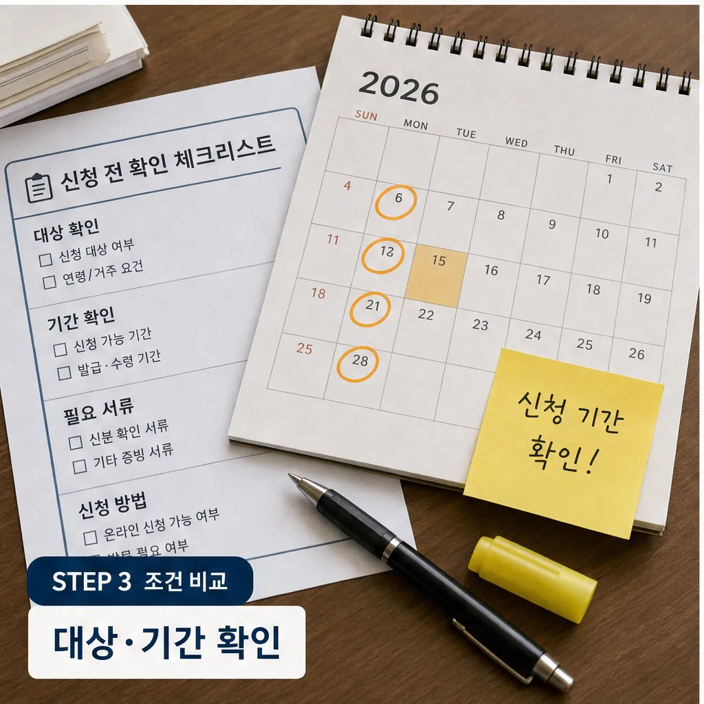 e보건소 온라인 민원 2026 대상 기간 조건 비교 이미지