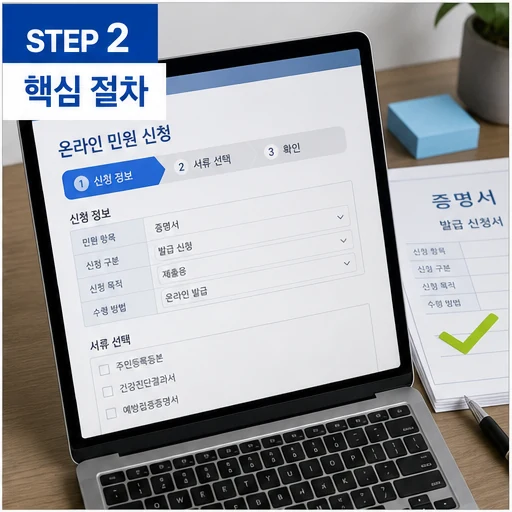 e보건소 온라인 민원 신청 절차와 증명서 발급 확인 이미지