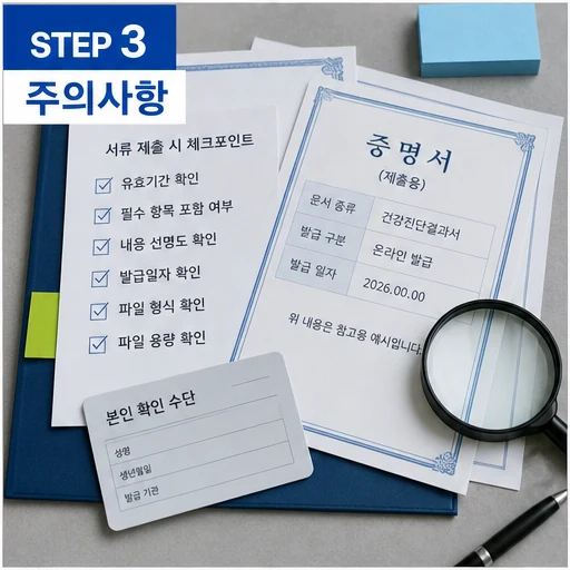 e보건소 증명서 제출 전 주의사항 확인 이미지