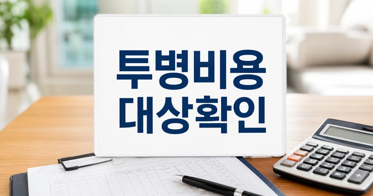 노인 평균 투병비용 3천200만원의 대상 확인과 비용 계산을 상징하는 계산기와 안내 카드 썸네일