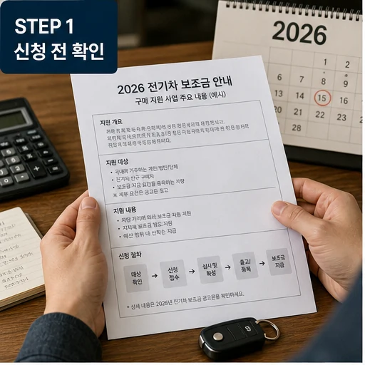 2026 전기차 보조금 신청 전 안내문과 달력을 확인하는 이미지