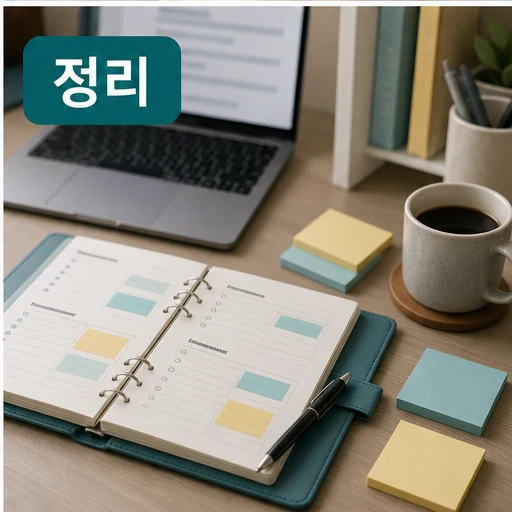 갓생 정보의 출처와 확인사항을 노트북과 다이어리로 정리하는 본문 이미지