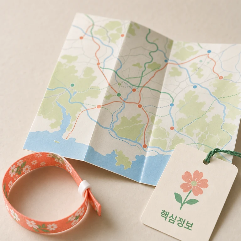 홍성군 관광축제 일정 확인을 위한 지도와 축제 팔찌 이미지