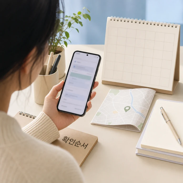 김해시 생활지원금 신청 순서를 점검하는 스마트폰과 달력 이미지