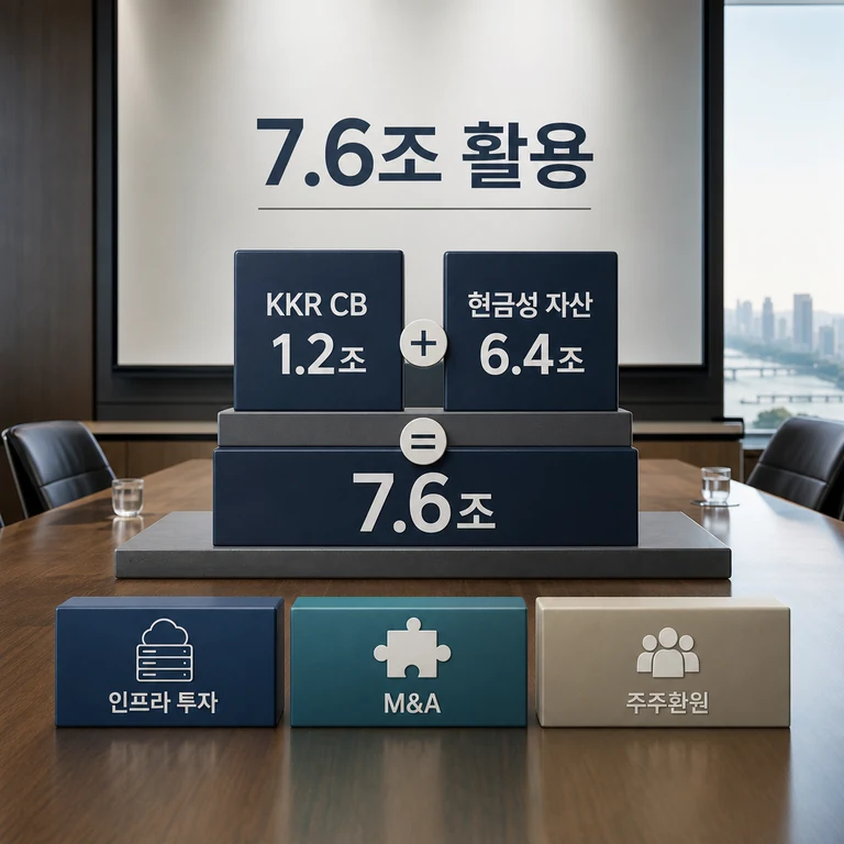 현금 7조6000억원 활용 방향을 설명하는 자본 배분 블록 이미지
