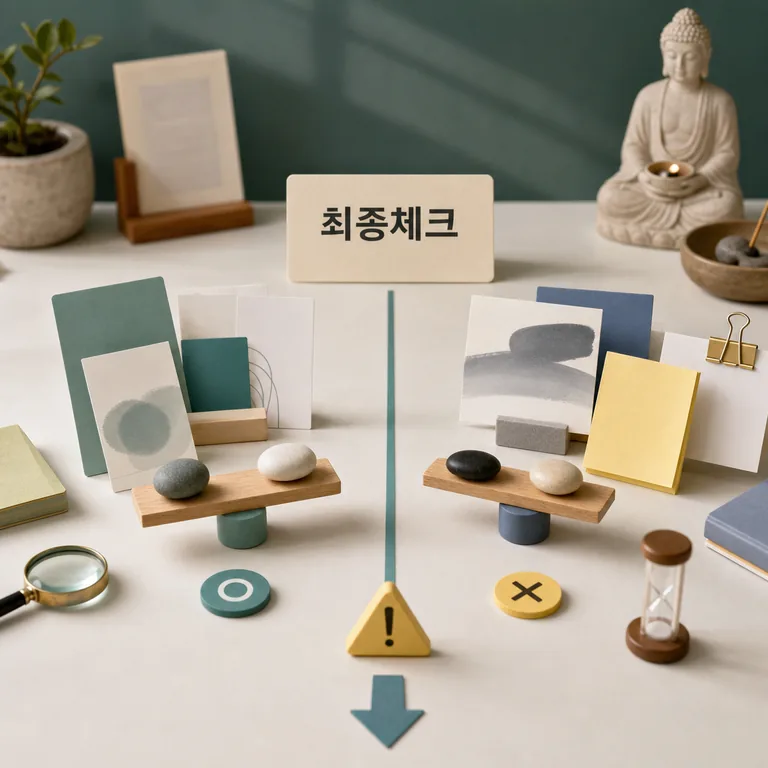 ChatGPT 불교 활용 전 최종 체크 항목을 비교하는 정리 장면