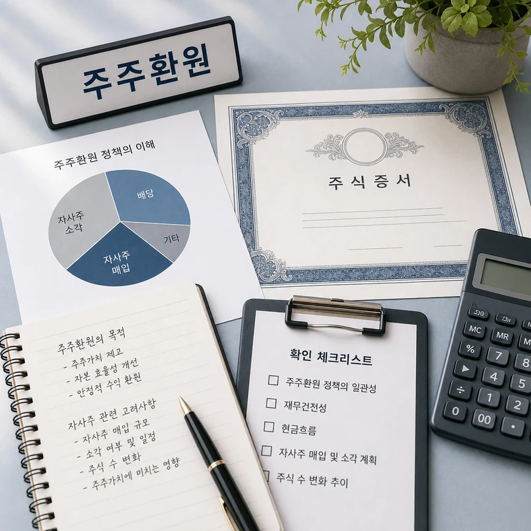 자사주와 주주환원 쟁점을 점검하는 계산기와 체크리스트 이미지