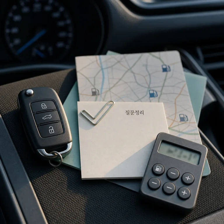 연비 절약 관련 자주 묻는 질문 정리를 보여주는 차량 키와 지도 이미지