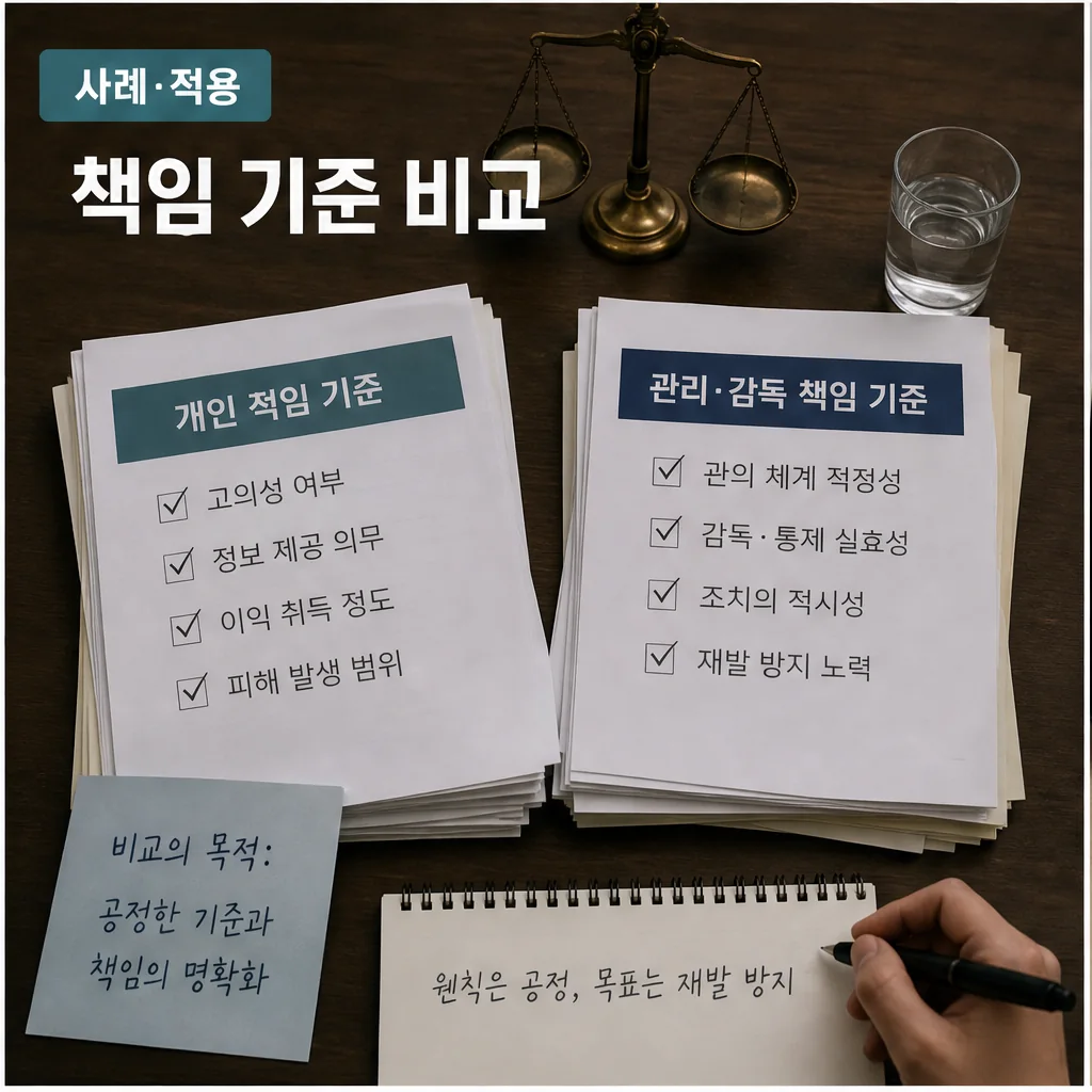 사회적 책임과 관리 감독 기준을 비교하는 법규 점검 이미지
