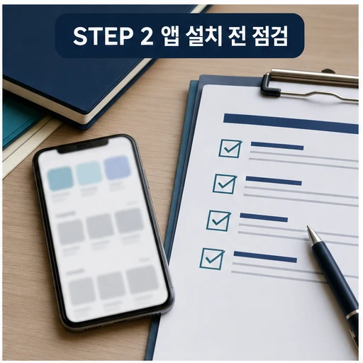 서울신용보증재단 앱 설치 전 체크리스트를 점검하는 이미지