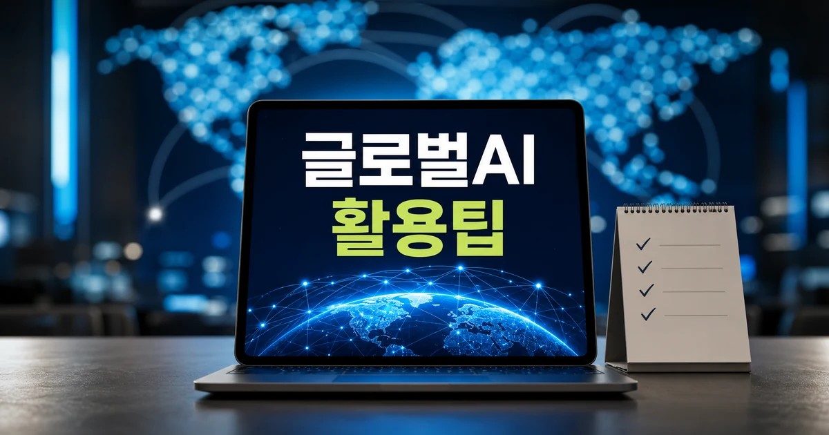 글로벌 AI 허브 비전 선포식 활용 팁을 보여주는 노트북과 체크리스트 대표 이미지