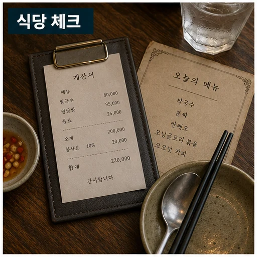 베트남 식당 계산서와 서비스 비용 체크 이미지