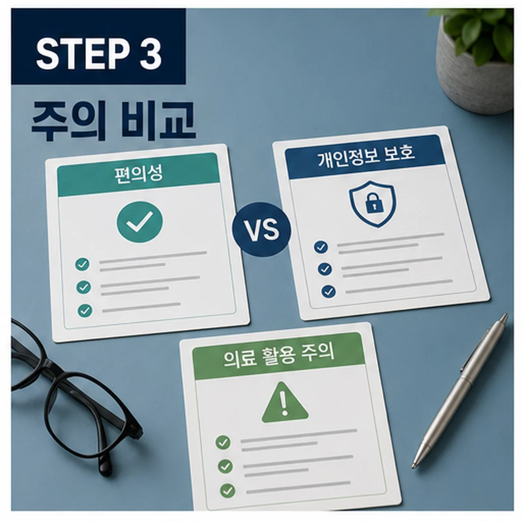 디지털 헬스케어 편의성과 주의점을 비교하는 이미지