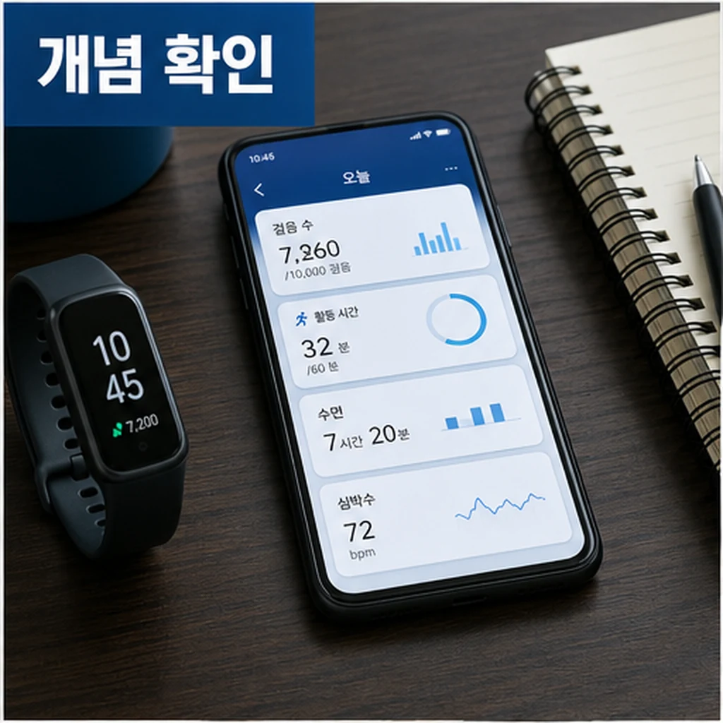 디지털 헬스케어 개념 확인 스마트폰 웨어러블 이미지