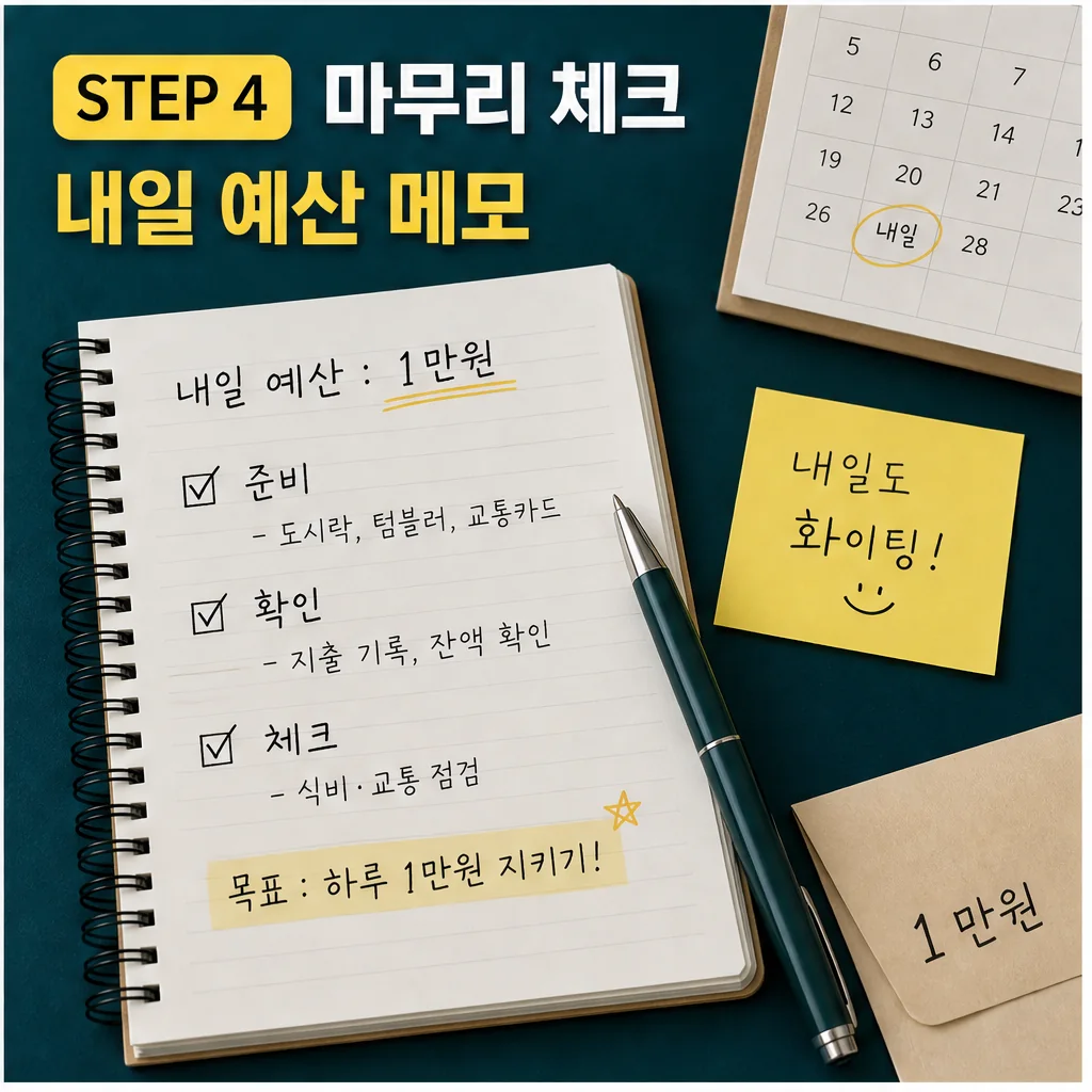 하루 생활비 1만원 챌린지 내일 예산 메모 체크 이미지